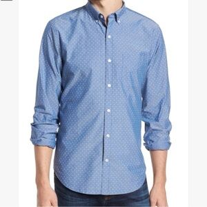 Bonobos Men's L Blue Polka Dot Chambray Slim Fit Button Down Shirt Casual Cotton